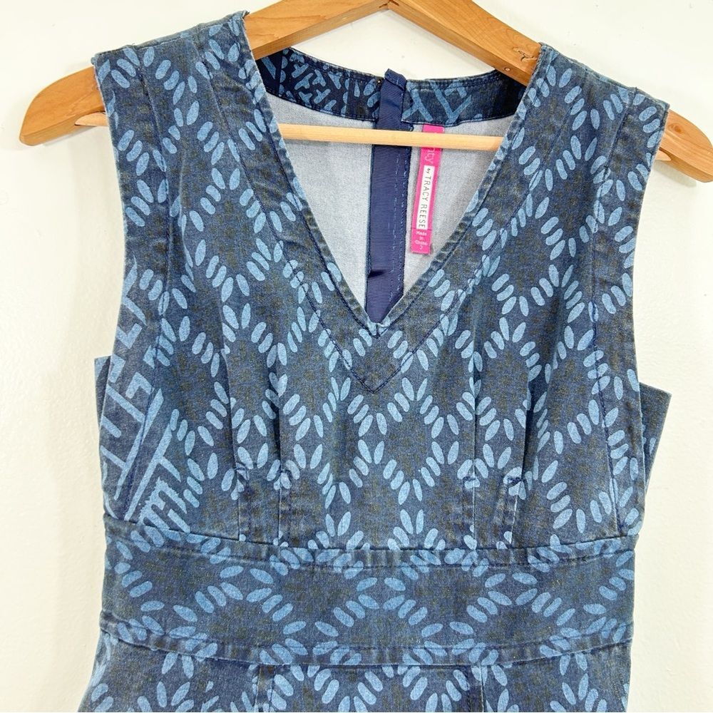 Anthropologie Plenty by Tracy Reese Blue Diamond Denim Dress Size 2 Preppy Boho - Picture 2 of 15